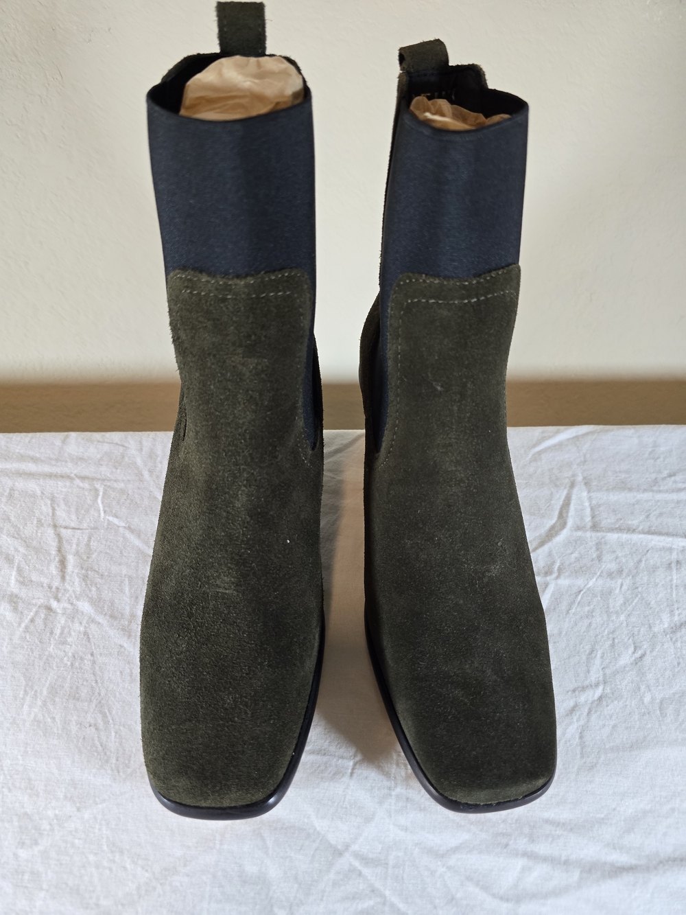 Patina Portland Leather Vero Chelsea Boots Suede Green Vine Square Toe Size 7.5